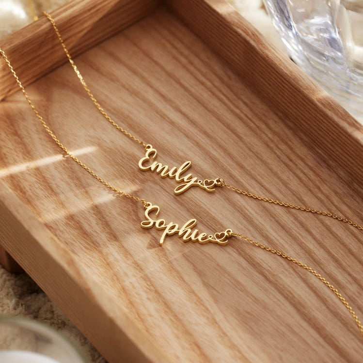 Personalized Cursive Name Heart Necklace #0016