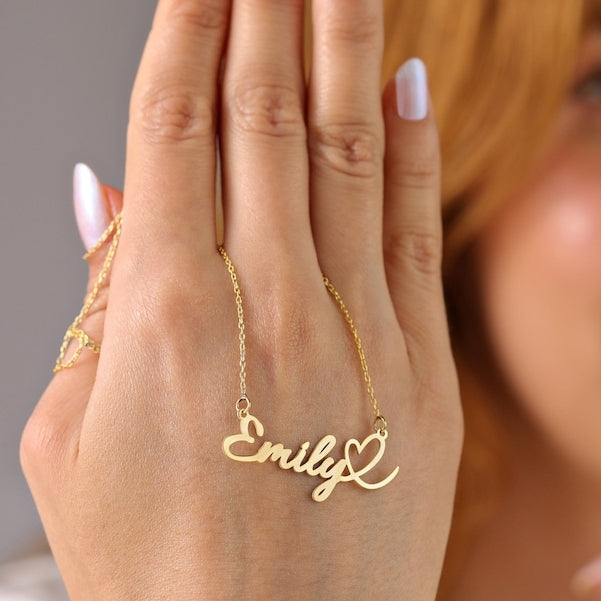 Personalized Cursive Name Heart Necklace #0016