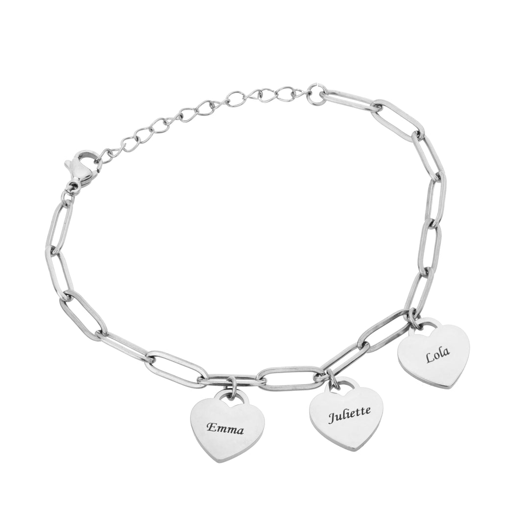 Personalized Paperclip Chain Engraved Heart Name Bracelet #0019