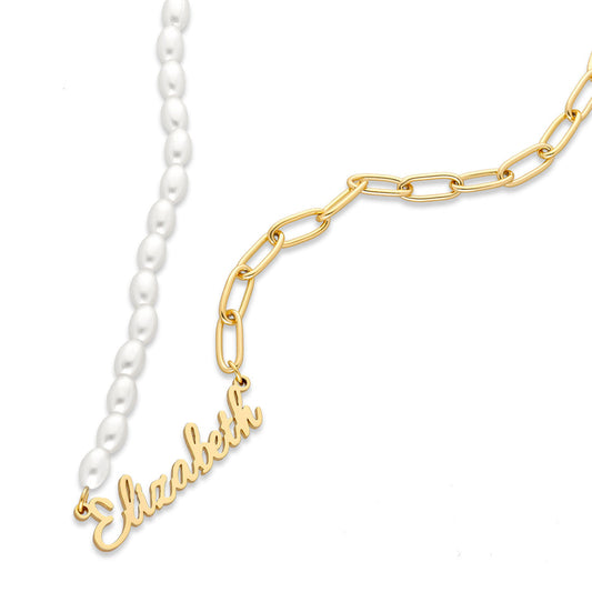 Personalized Name Necklace - Pearl and Paperclip Chain #0029