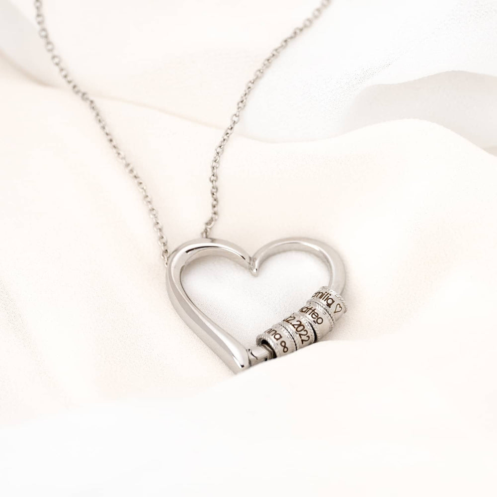 Personalized Heart Pendant With Bead Engraved Name Necklace #0024