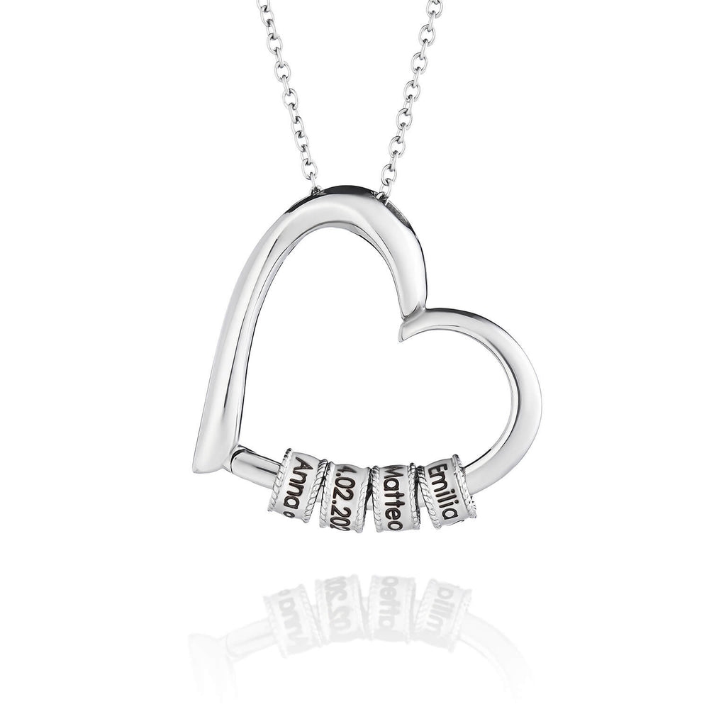 Personalized Heart Pendant With Bead Engraved Name Necklace #0024