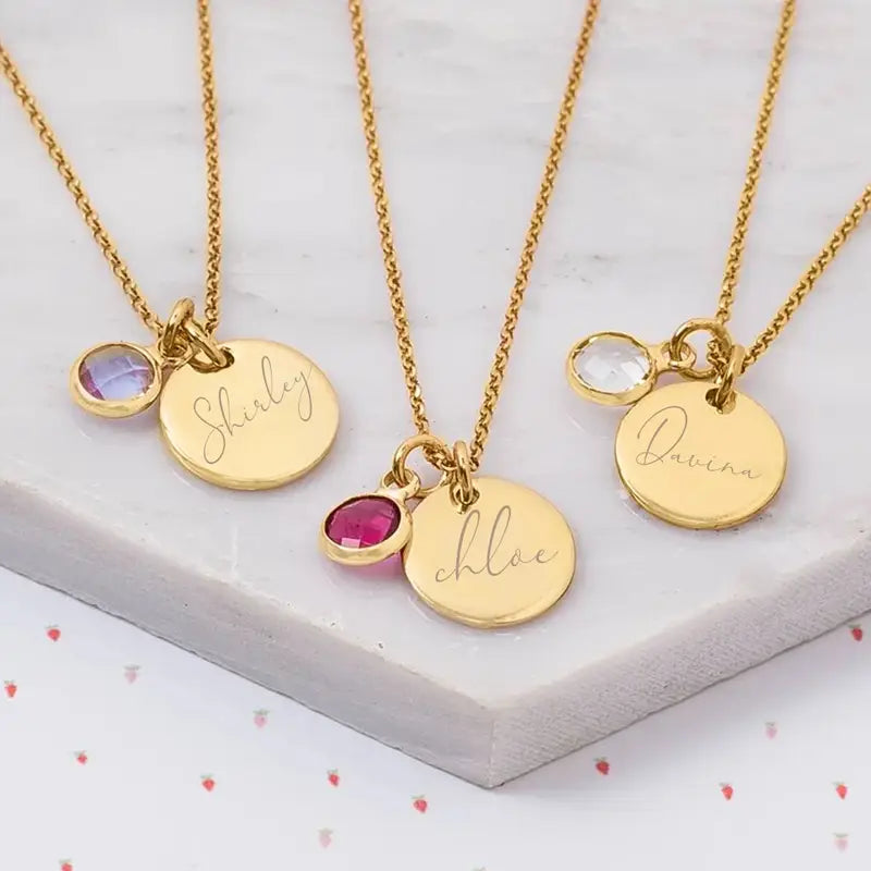 Personalized Engraved Name Necklace With Birthstone Charm #0020