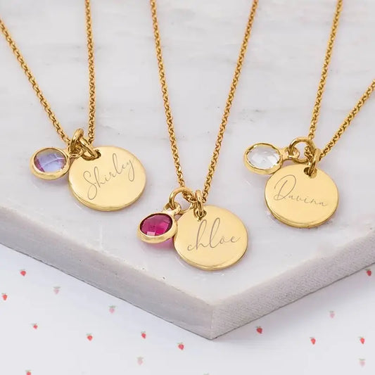 Personalized Engraved Name Necklace With Birthstone Charm #0020