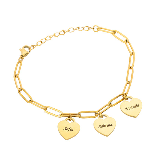 Personalized Paperclip Chain Engraved Heart Name Bracelet #0019