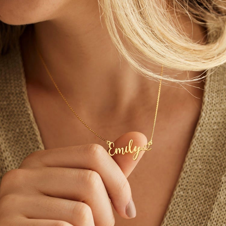 Personalized Cursive Name Heart Necklace #0016