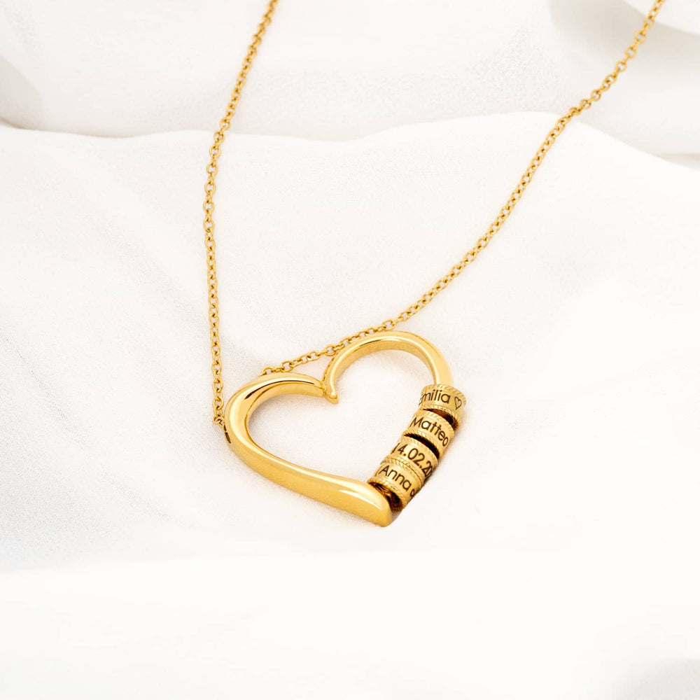 Personalized Heart Pendant With Bead Engraved Name Necklace #0018