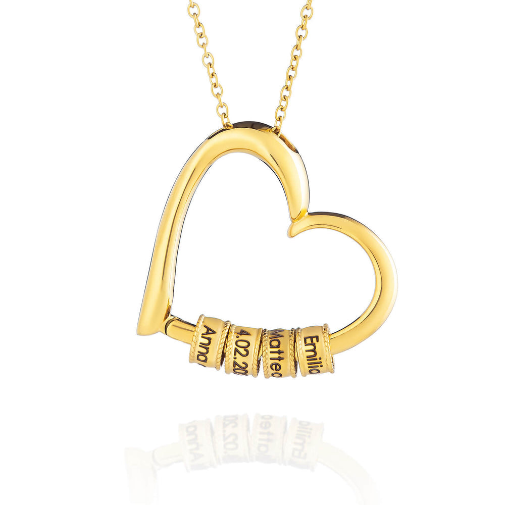 Personalized Heart Pendant With Bead Engraved Name Necklace #0018